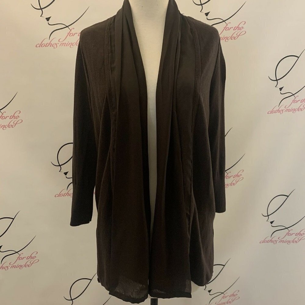 NWT $99 Chico's  Knit w/ Chiffon. Sz 1 (small). Open Front Cardigan. B31